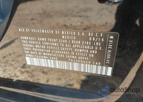 2015 Volkswagen Jetta Se из США, поврежденный, VIN 3VWD17AJ2FM415600